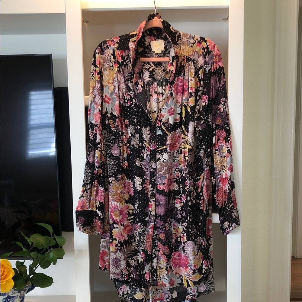 Maeve Black and Pink Floral Long Blouse